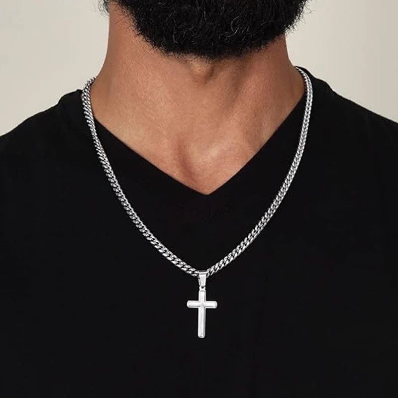 ✝️¡Rebajas de primavera! 50 % de descuento 🎊⏰ Collar para hombre con colgante de cruz de acero inoxidable