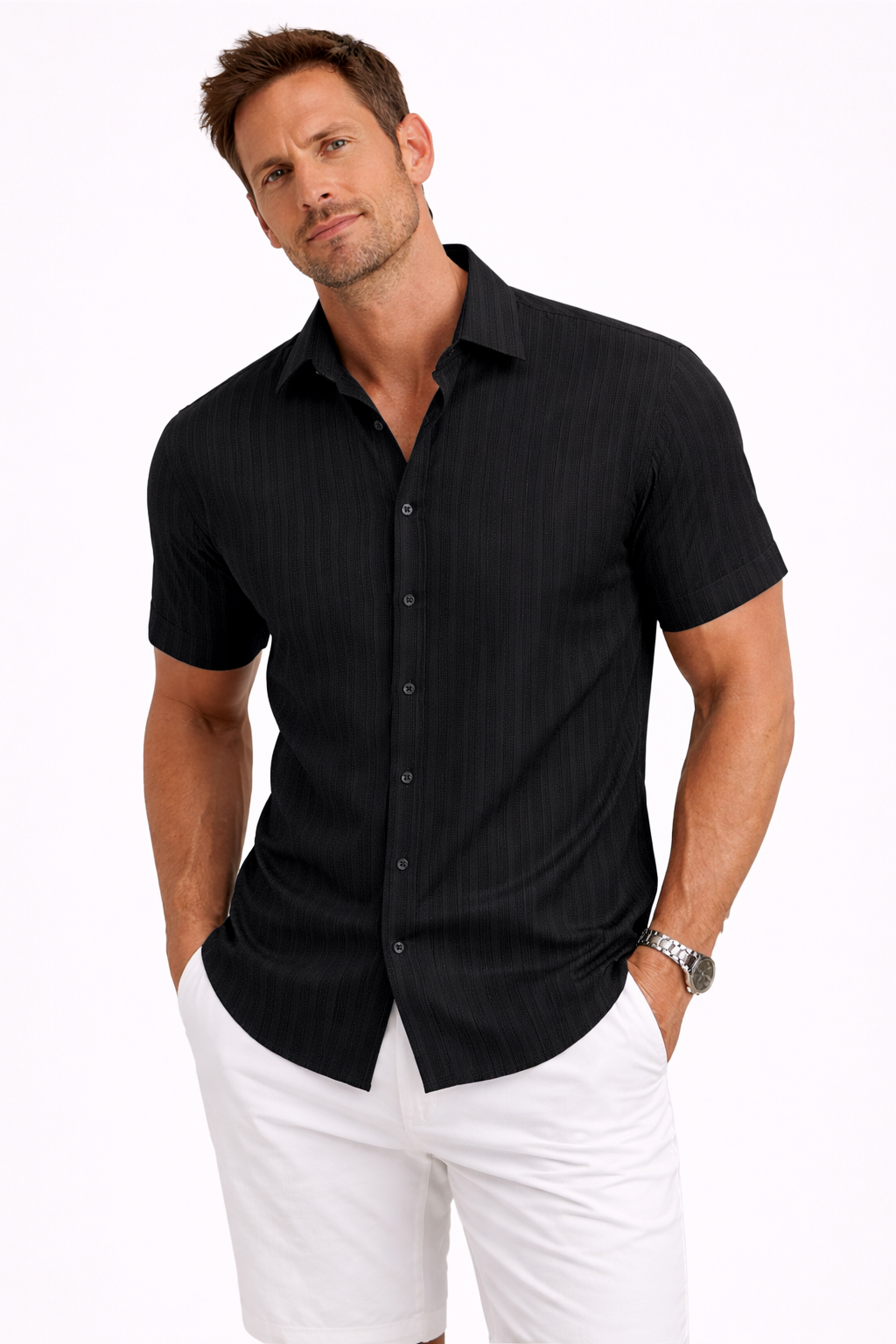 Camisa de manga corta a rayas para hombre