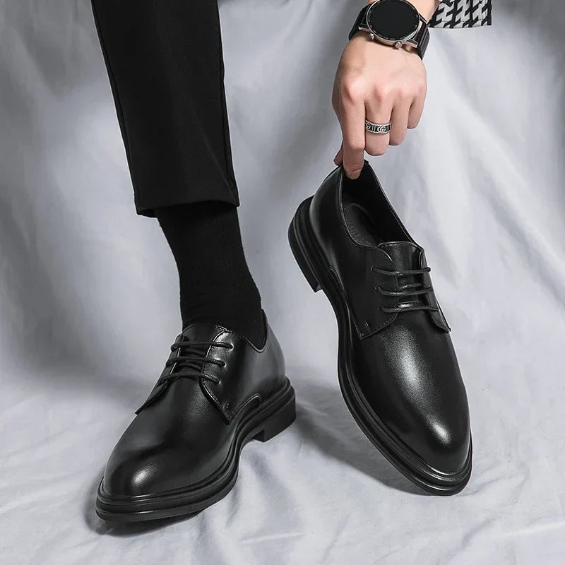 Men’s Black Derby Lace-Up Shoes with High-Gloss Finish - Klyne Studios