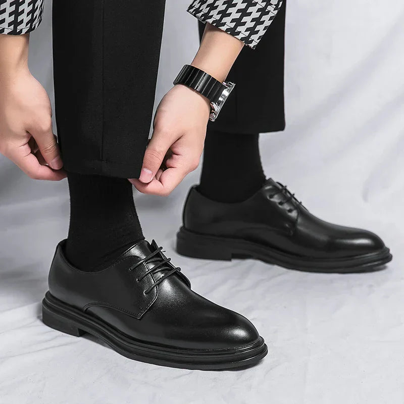 Men’s Black Derby Lace-Up Shoes with High-Gloss Finish - Klyne Studios