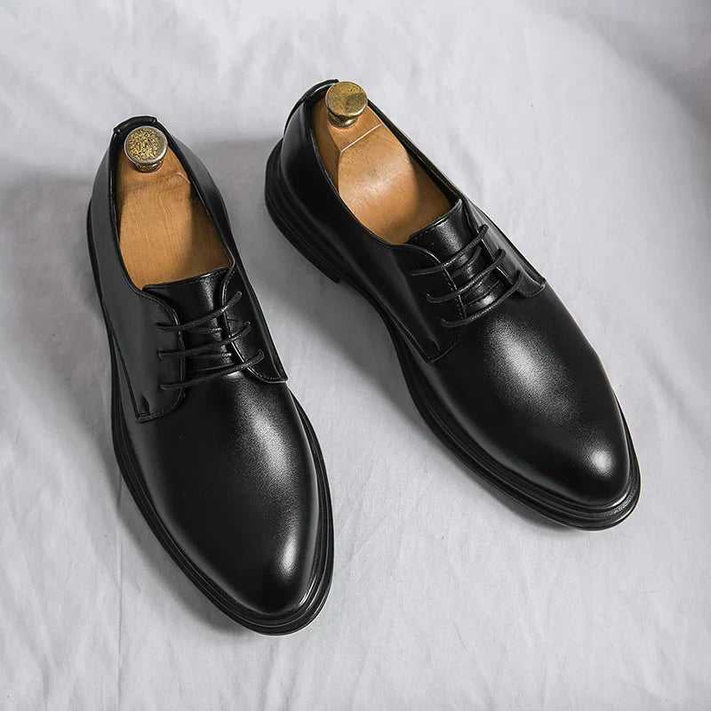 Men’s Black Derby Lace-Up Shoes with High-Gloss Finish - Klyne Studios