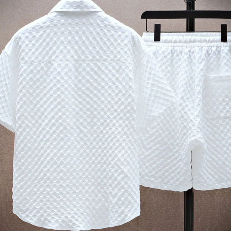 Conjunto de camisa y pantalones cortos con textura jacquard para hombre