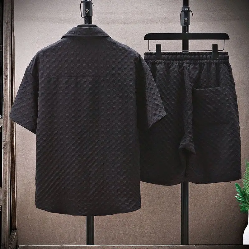 Conjunto de camisa y pantalones cortos con textura jacquard para hombre