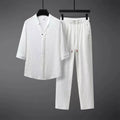 Conjunto de dos piezas de lino para hombre: camisa y pantalón, estilo desenfadado de verano