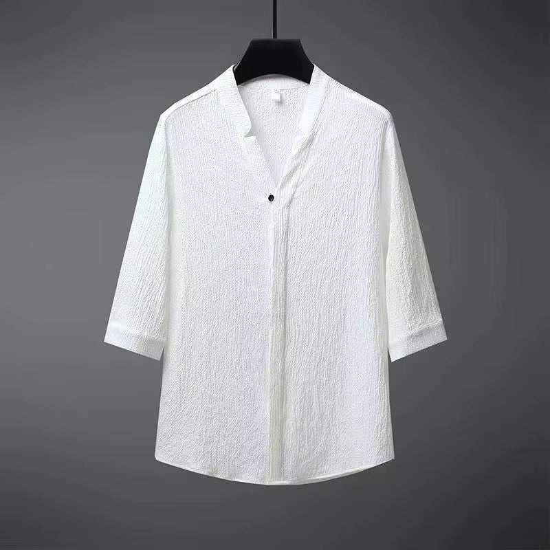 Conjunto de dos piezas de lino para hombre: camisa y pantalón, estilo desenfadado de verano