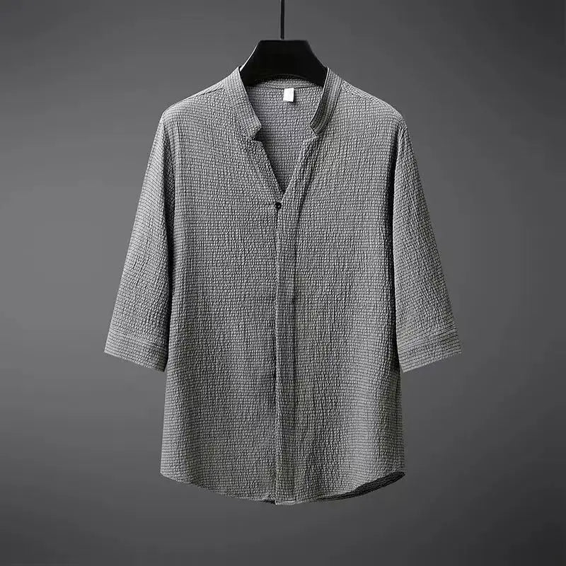 Conjunto de dos piezas de lino para hombre: camisa y pantalón, estilo desenfadado de verano