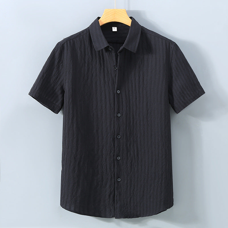 Camisa informal de manga corta con rayas en relieve para hombre
