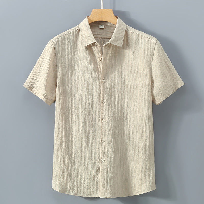 Camisa informal de manga corta con rayas en relieve para hombre