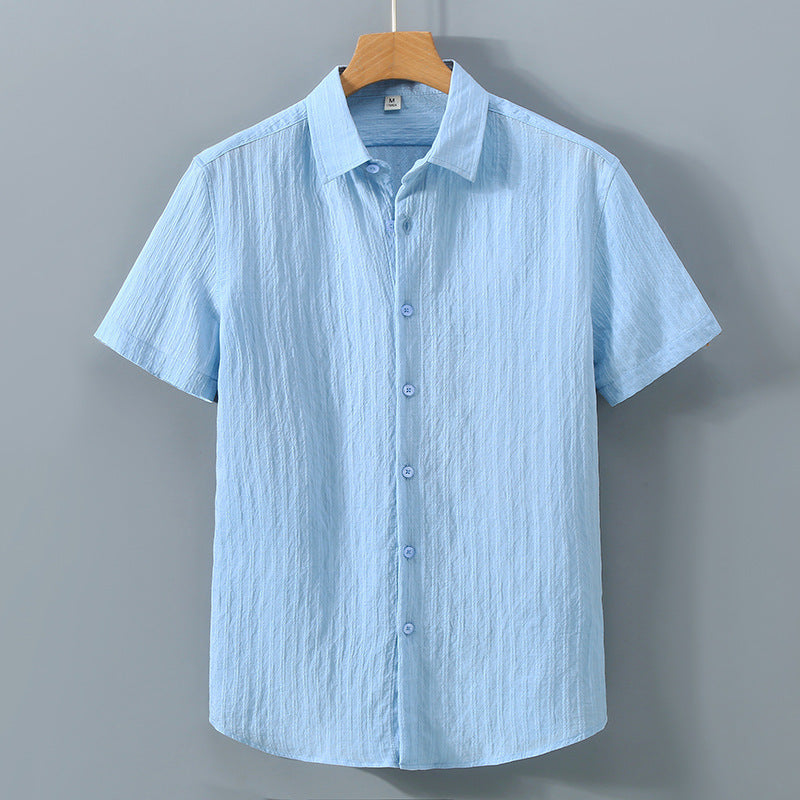 Camisa informal de manga corta con rayas en relieve para hombre