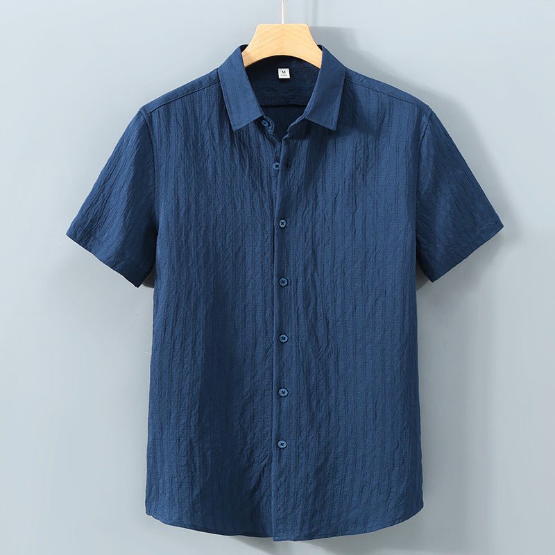 Camisa informal de manga corta con rayas en relieve para hombre