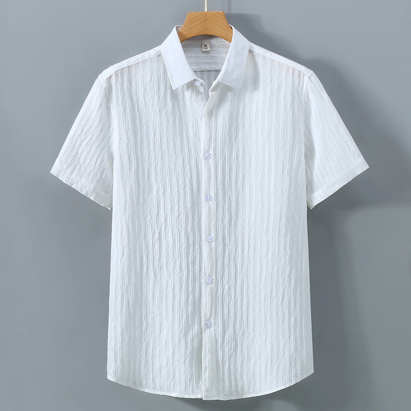 Camisa informal de manga corta con rayas en relieve para hombre