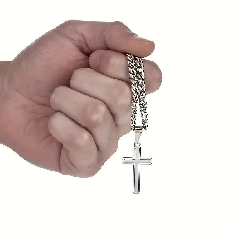 ✝️¡Rebajas de primavera! 50 % de descuento 🎊⏰ Collar para hombre con colgante de cruz de acero inoxidable