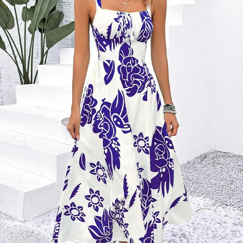 🌺 SOLO POR TIEMPO LIMITADO: ¡50 % DE DESCUENTO! 👗 Vestido de mujer con tirantes finos y estampado floral: espalda fruncida, corte en A, ligero 🌼