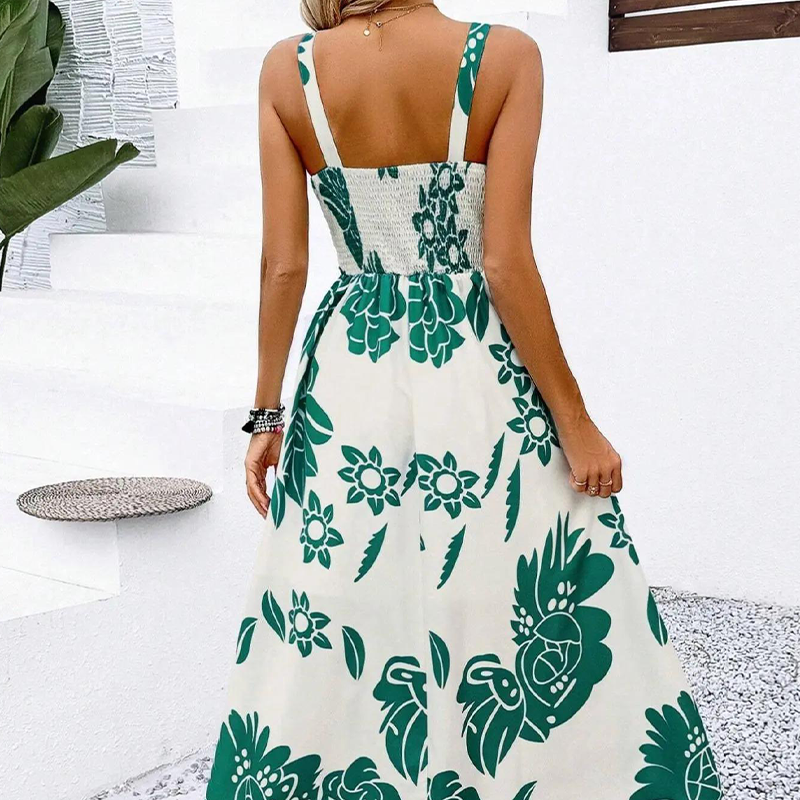 🌺 SOLO POR TIEMPO LIMITADO: ¡50 % DE DESCUENTO! 👗 Vestido de mujer con tirantes finos y estampado floral: espalda fruncida, corte en A, ligero 🌼