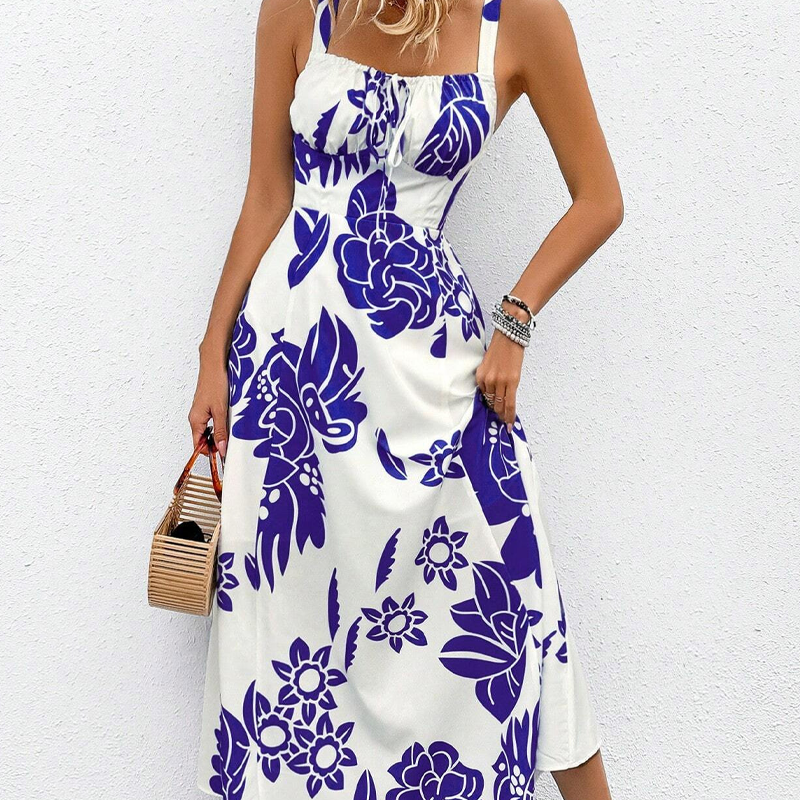 🌺 SOLO POR TIEMPO LIMITADO: ¡50 % DE DESCUENTO! 👗 Vestido de mujer con tirantes finos y estampado floral: espalda fruncida, corte en A, ligero 🌼
