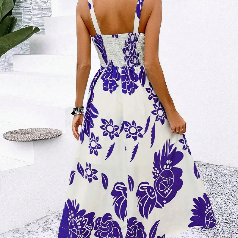🌺 SOLO POR TIEMPO LIMITADO: ¡50 % DE DESCUENTO! 👗 Vestido de mujer con tirantes finos y estampado floral: espalda fruncida, corte en A, ligero 🌼