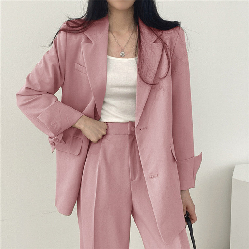 Conjunto de traje de mujer con blazer entallado y pantalones de pierna ancha