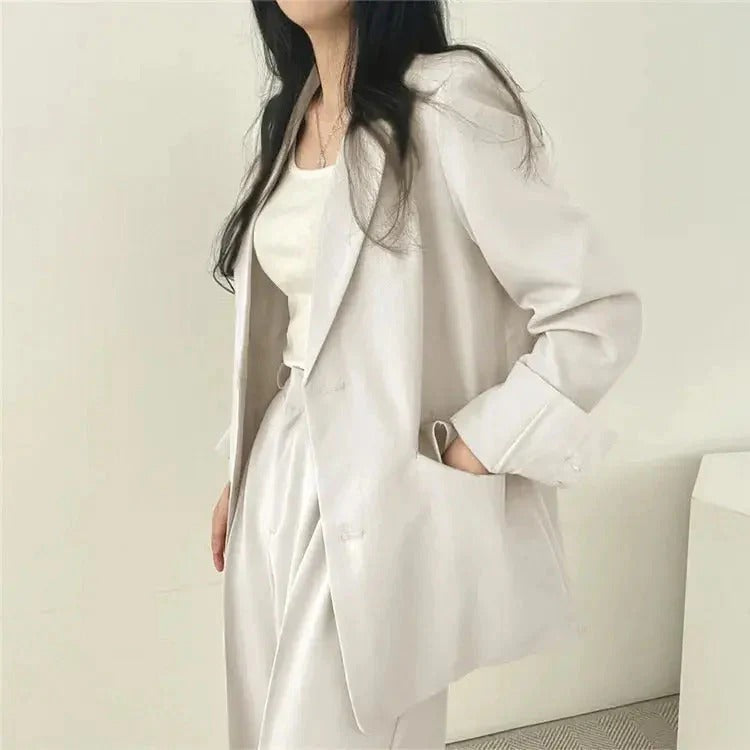 Conjunto de traje de mujer con blazer entallado y pantalones de pierna ancha