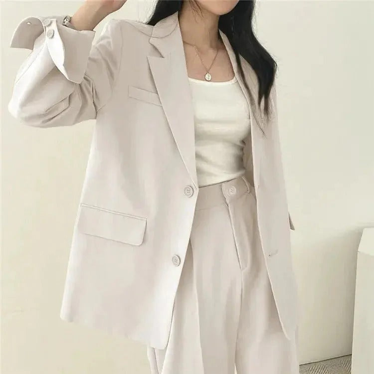 Conjunto de traje de mujer con blazer entallado y pantalones de pierna ancha