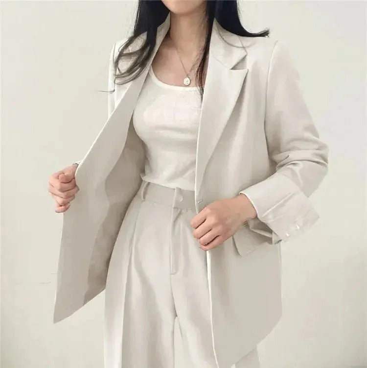 Conjunto de traje de mujer con blazer entallado y pantalones de pierna ancha