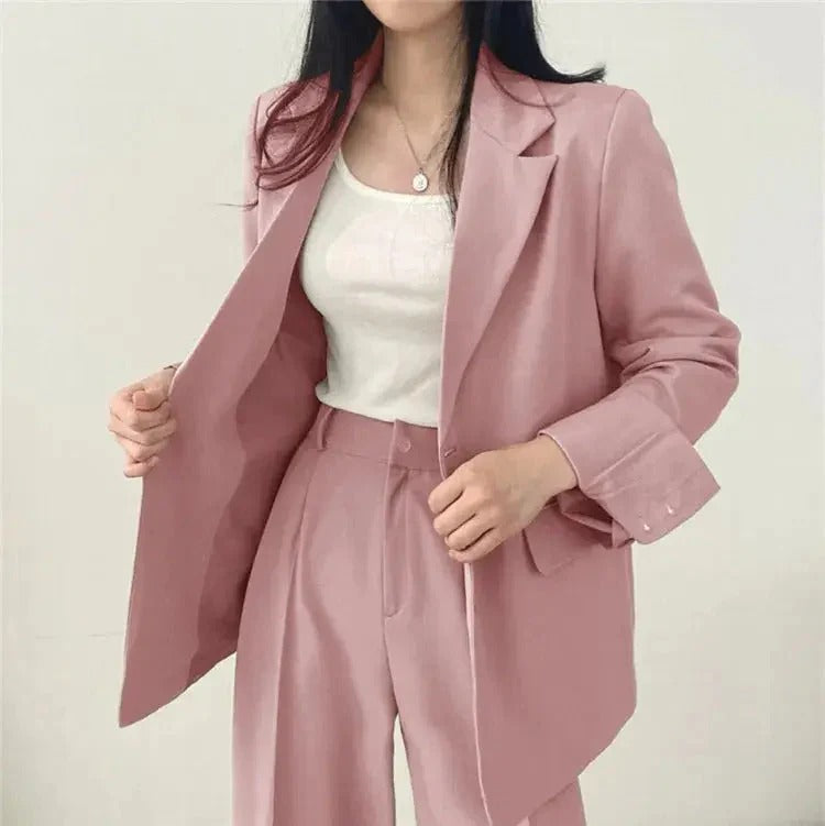 Conjunto de traje de mujer con blazer entallado y pantalones de pierna ancha