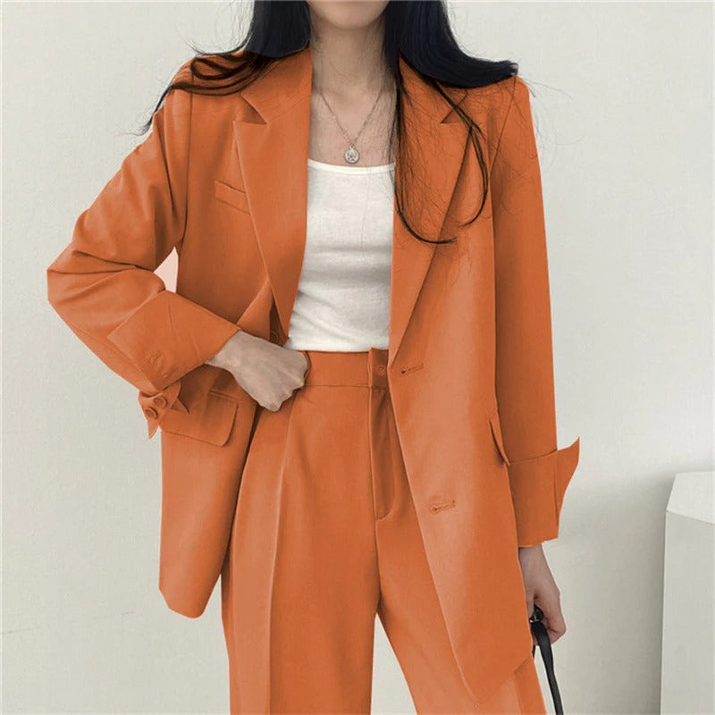 Conjunto de traje de mujer con blazer entallado y pantalones de pierna ancha