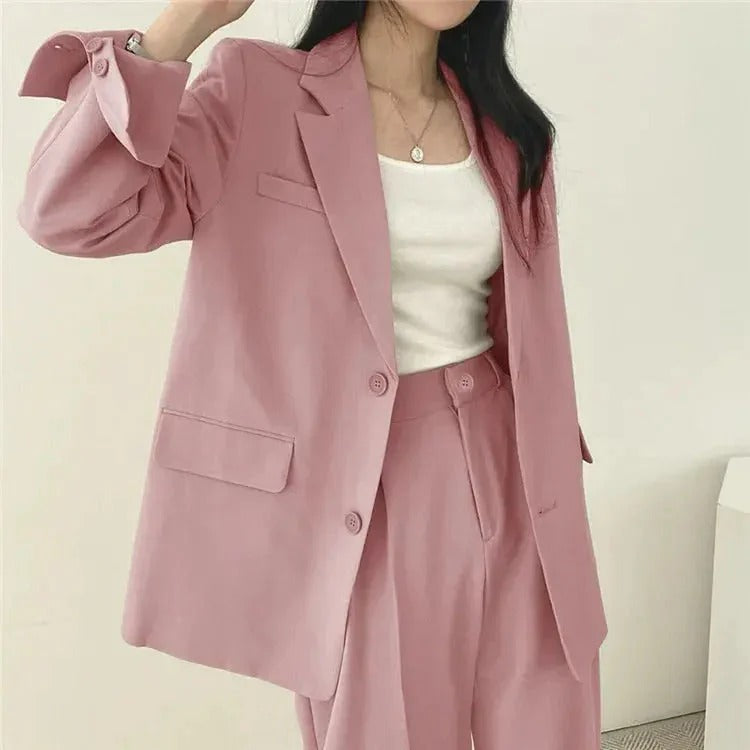 Conjunto de traje de mujer con blazer entallado y pantalones de pierna ancha