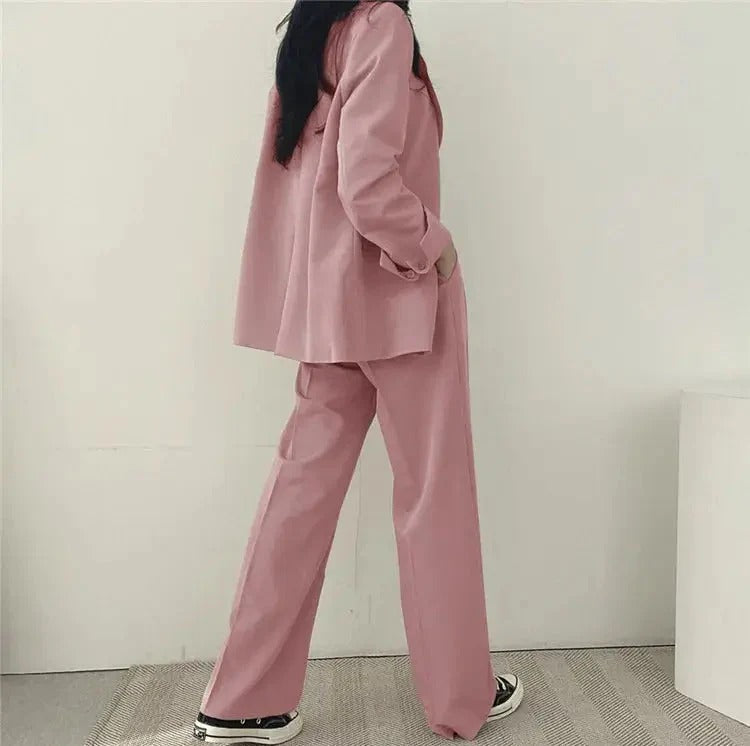 Conjunto de traje de mujer con blazer entallado y pantalones de pierna ancha