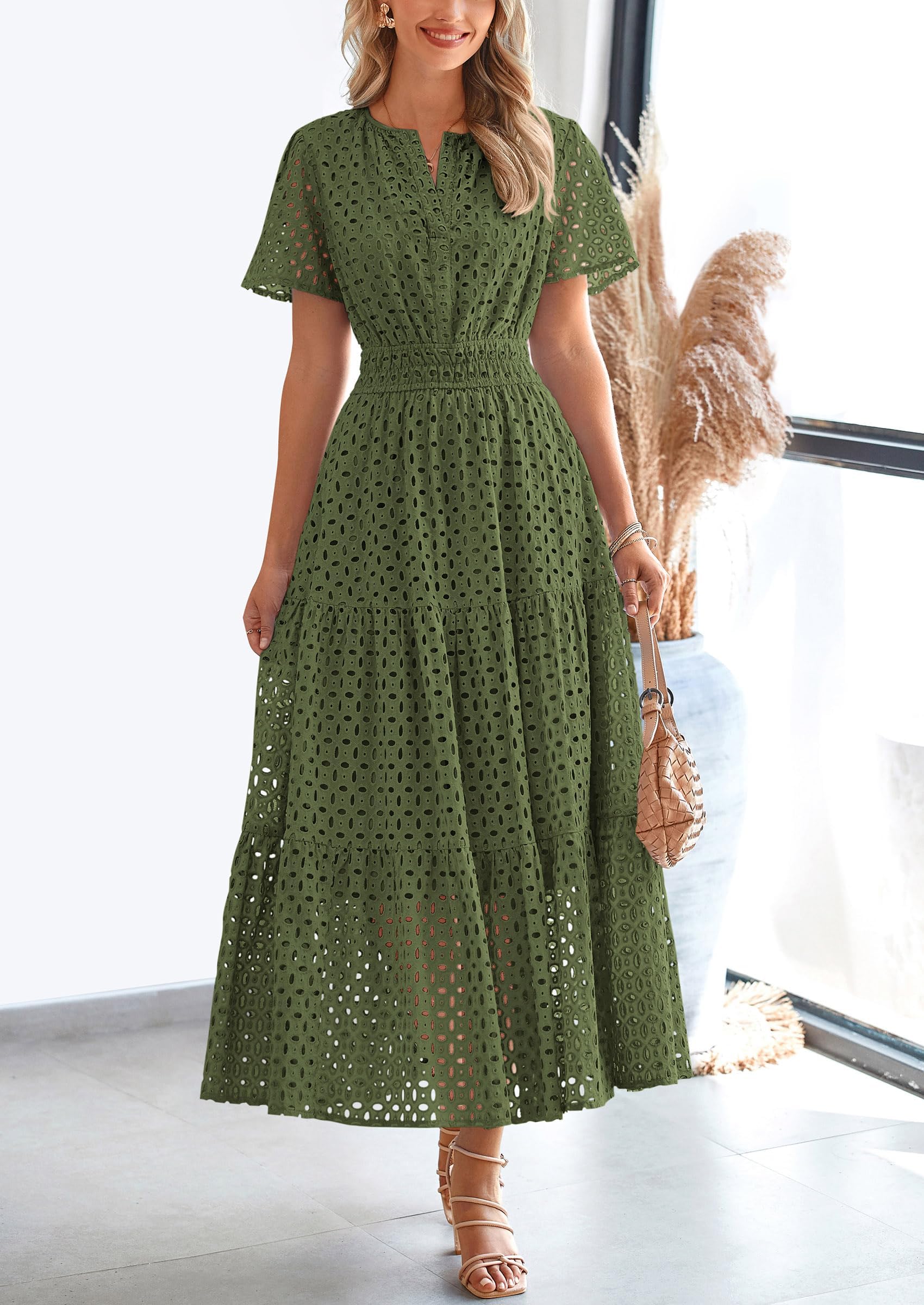 Vestido de verano de algodón con ojales para mujer, corte en A, ligero