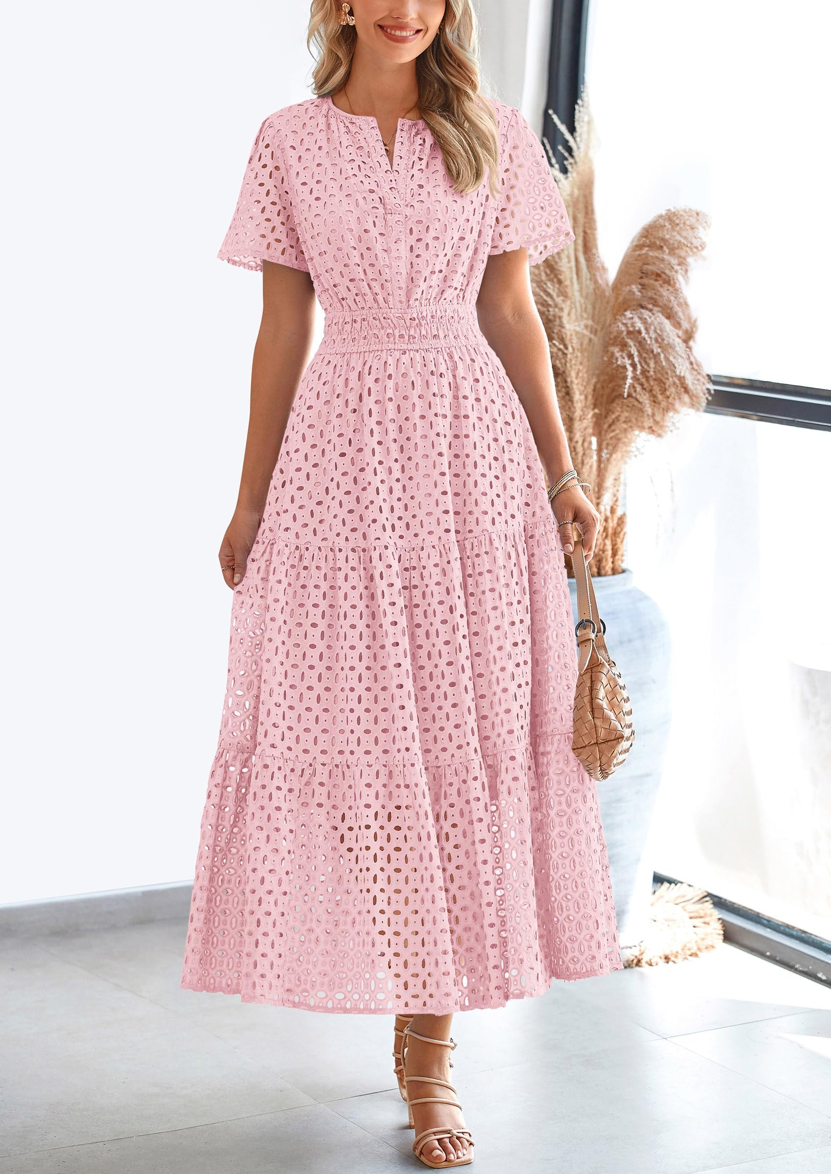 Vestido de verano de algodón con ojales para mujer, corte en A, ligero