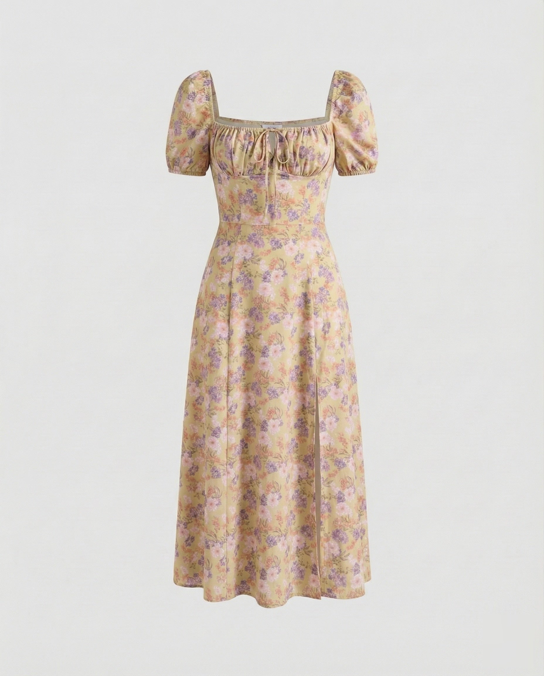 Vestido midi de mujer con mangas abullonadas y cuello cuadrado