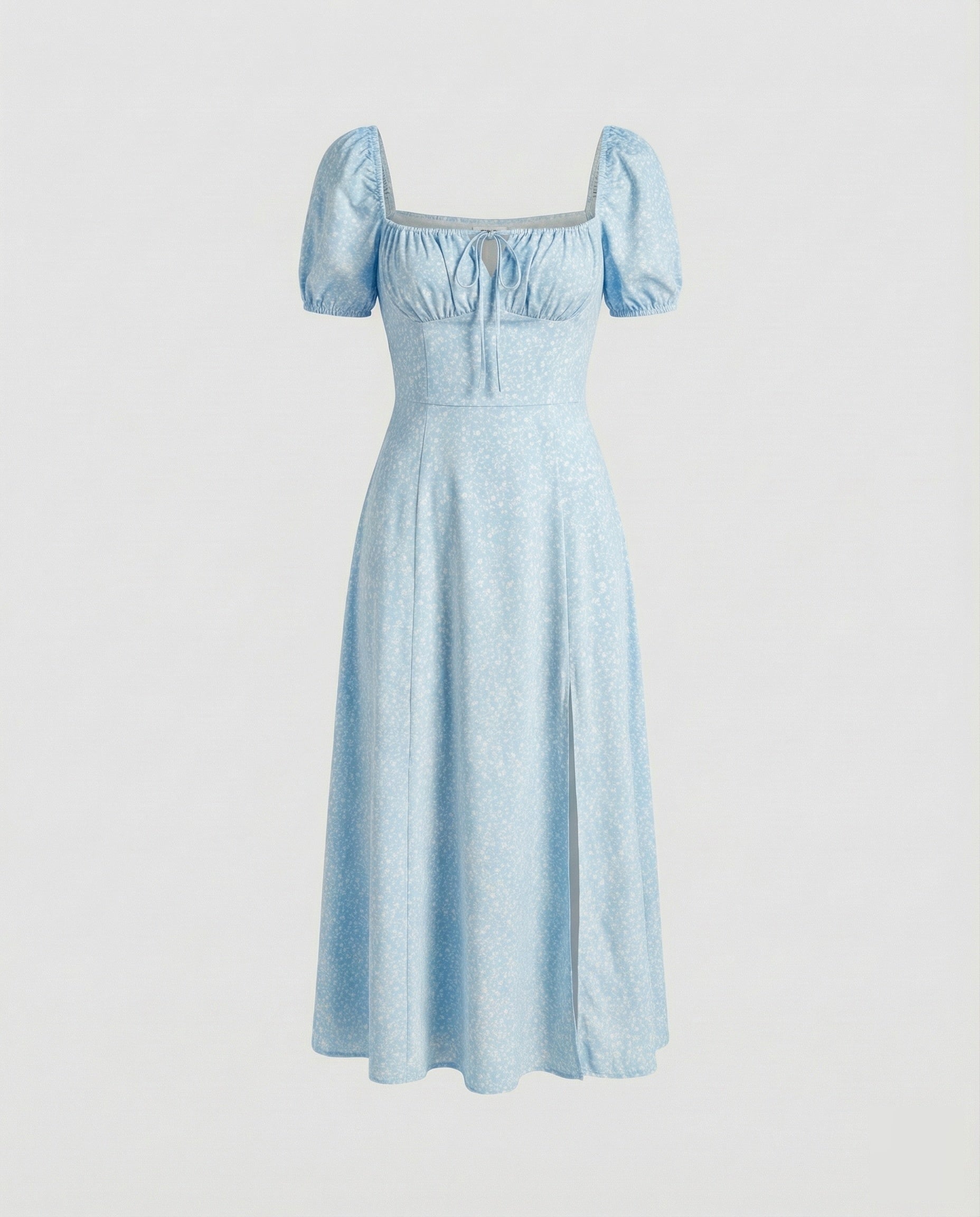 Vestido midi de mujer con mangas abullonadas y cuello cuadrado
