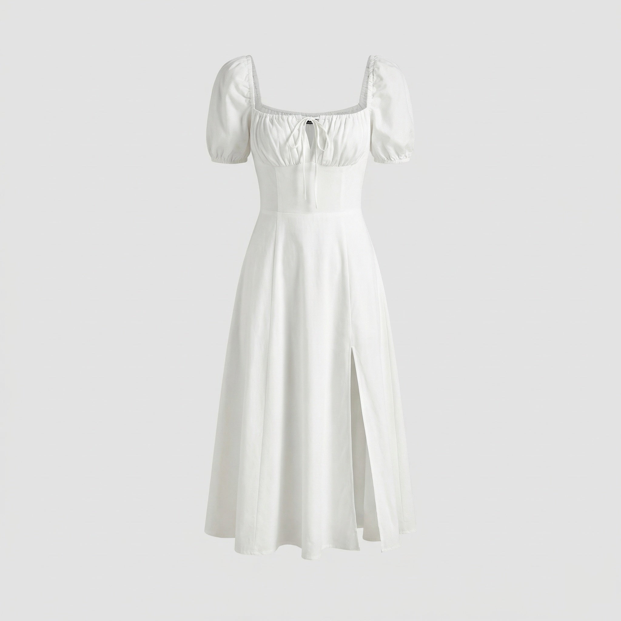 Vestido midi de mujer con mangas abullonadas y cuello cuadrado
