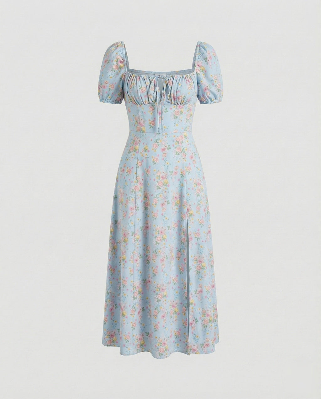 Vestido midi de mujer con mangas abullonadas y cuello cuadrado