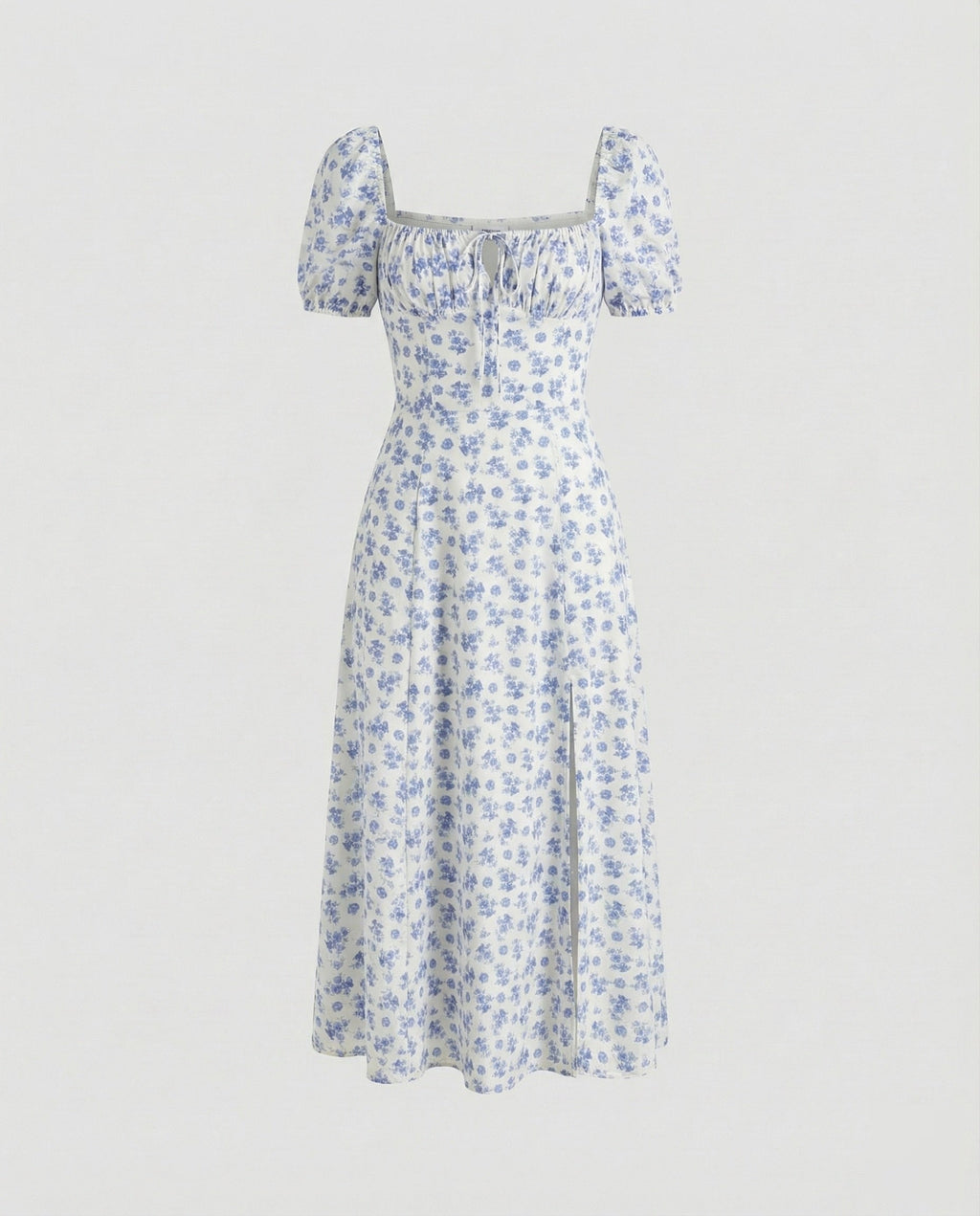 Vestido midi de mujer con mangas abullonadas y cuello cuadrado