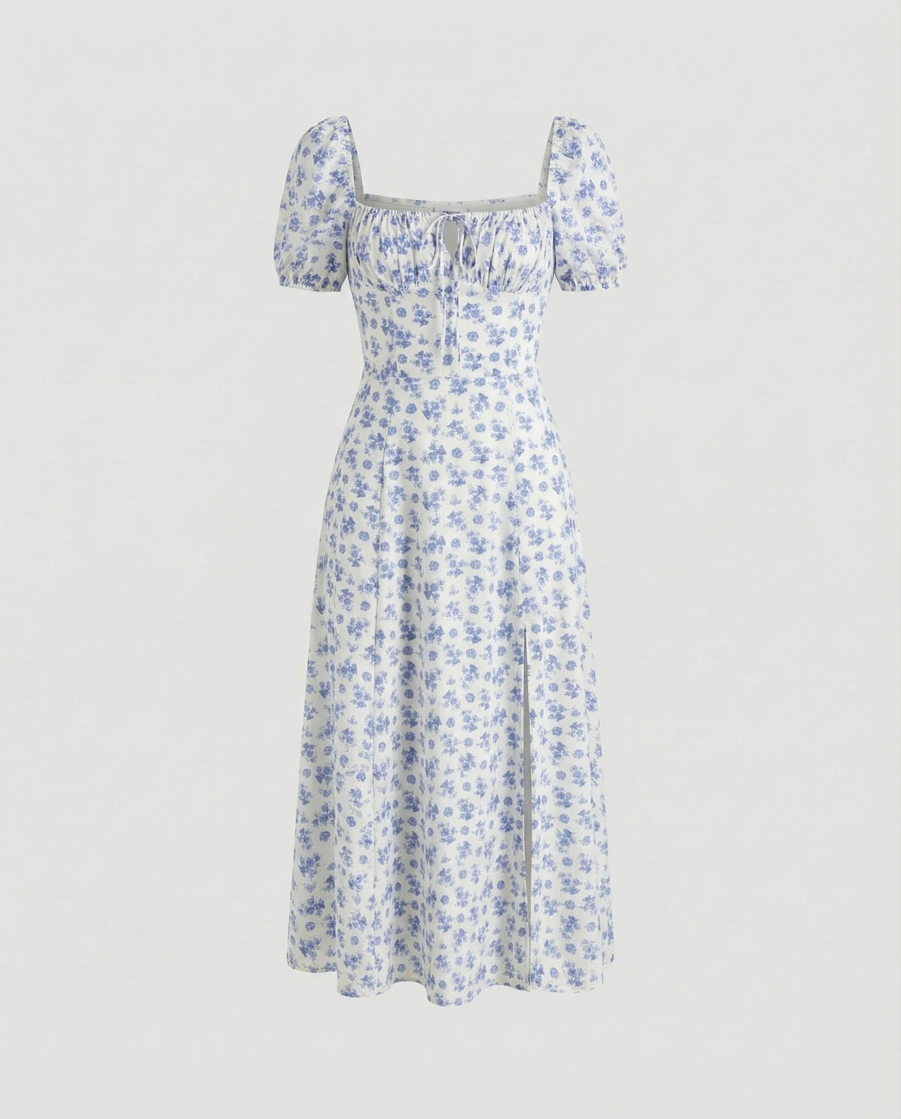 Vestido midi de mujer con mangas abullonadas y cuello cuadrado