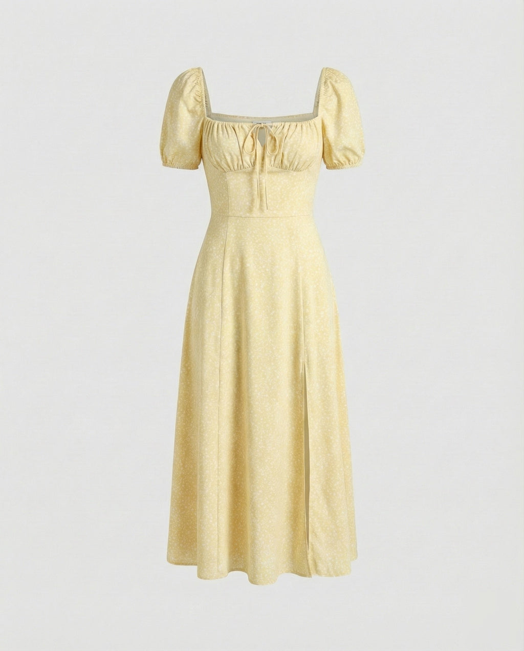 Vestido midi de mujer con mangas abullonadas y cuello cuadrado