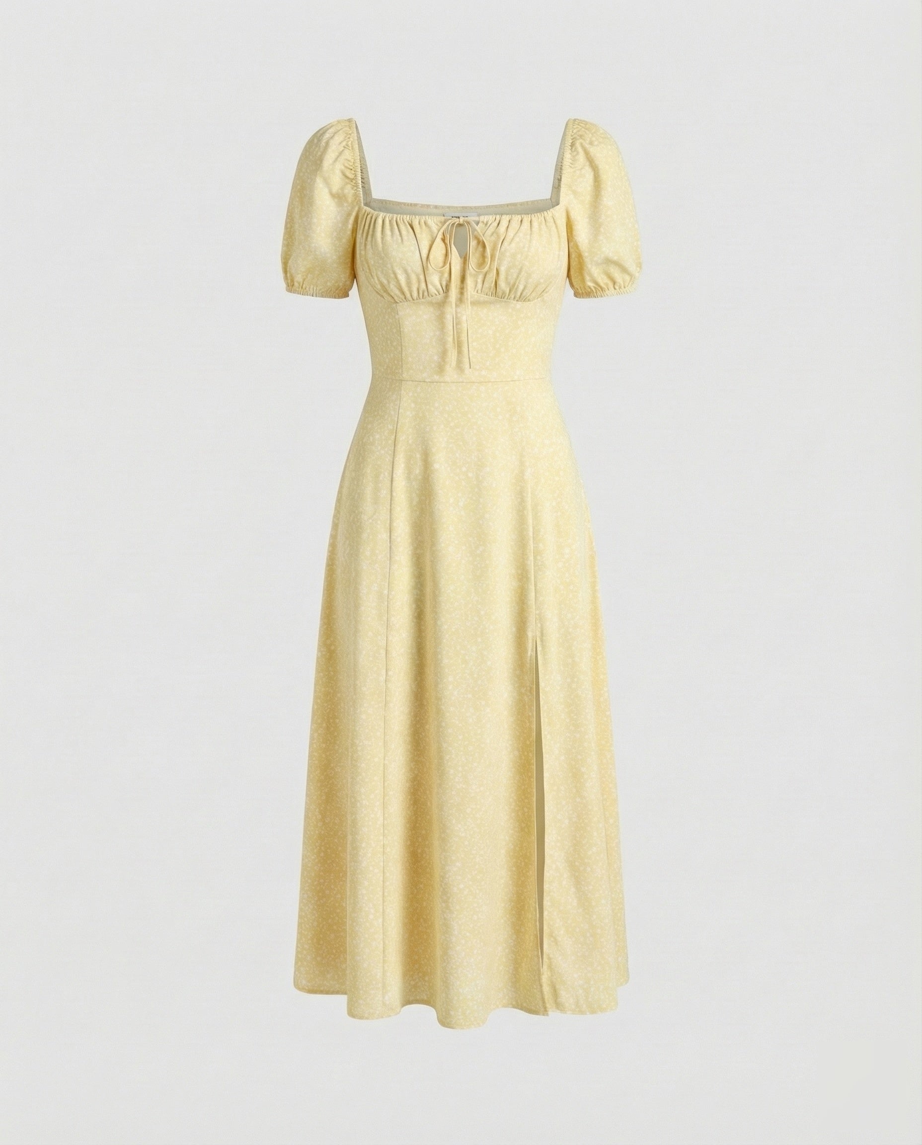 Vestido midi de mujer con mangas abullonadas y cuello cuadrado